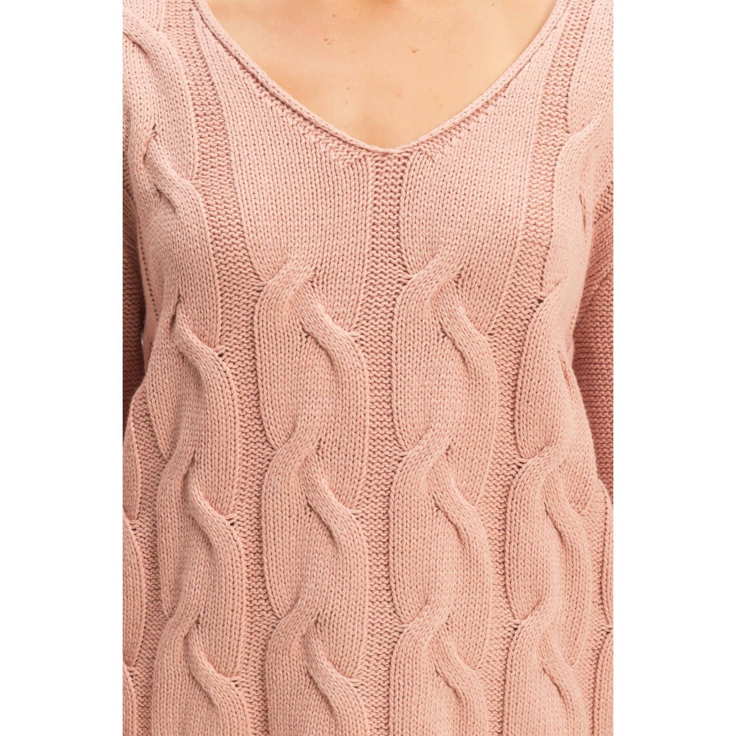 V Neck Cable Pullover Sweater
