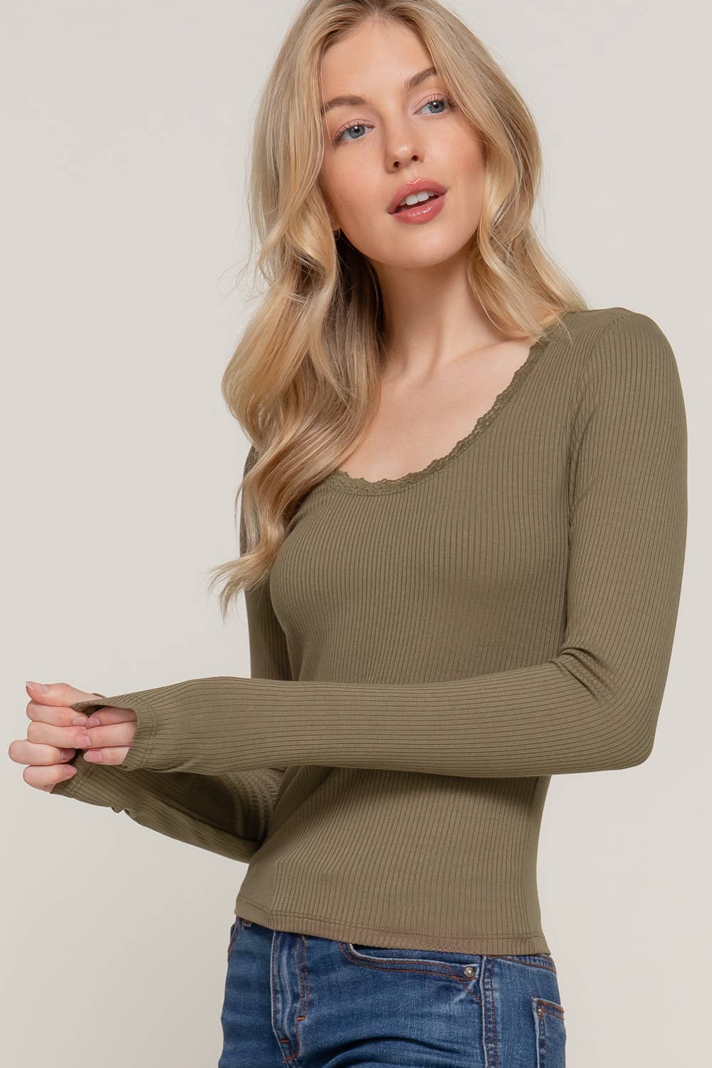 Lace trim long sleeve