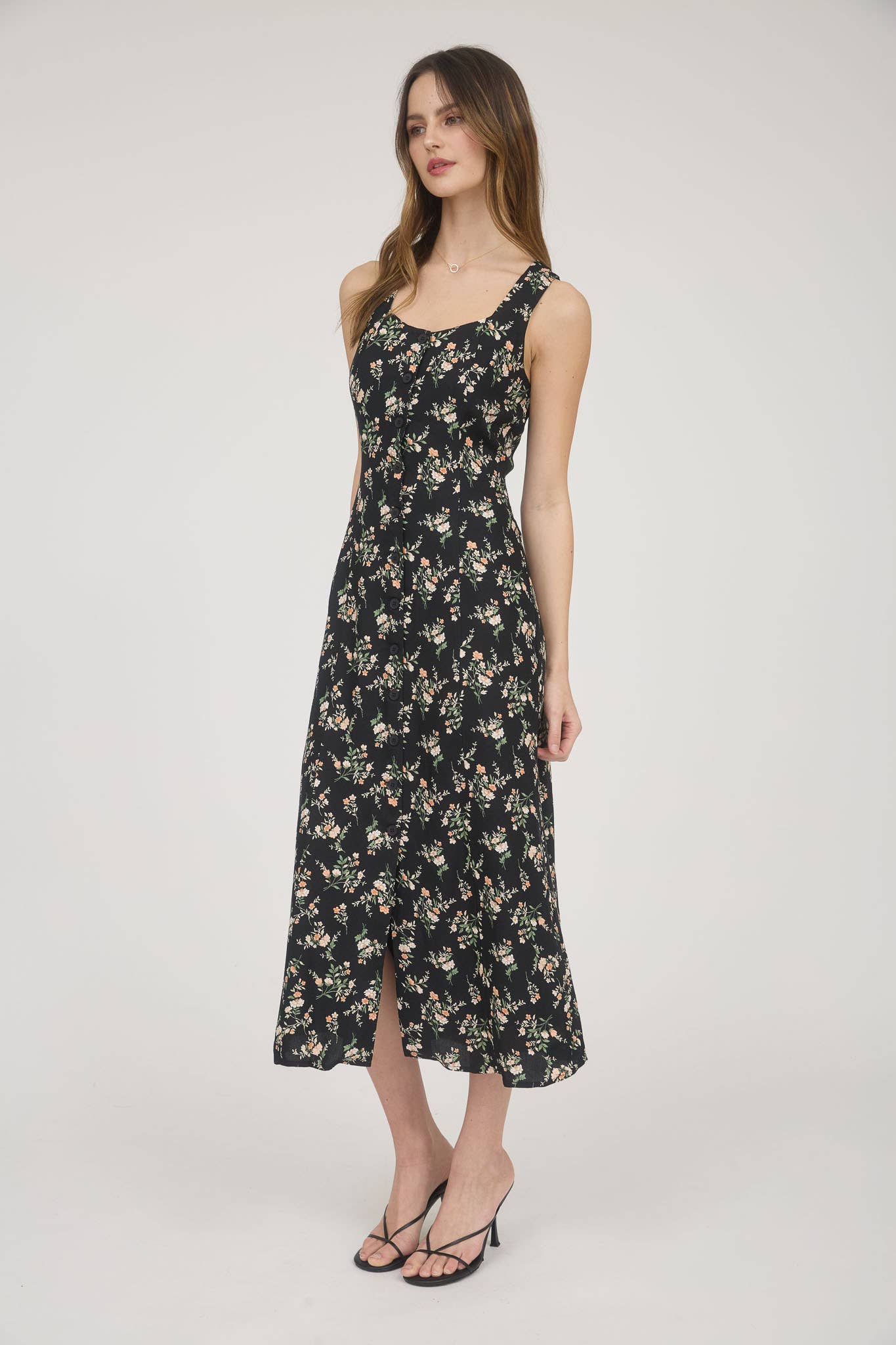 FLORAL BUTTON MIDI DRESS