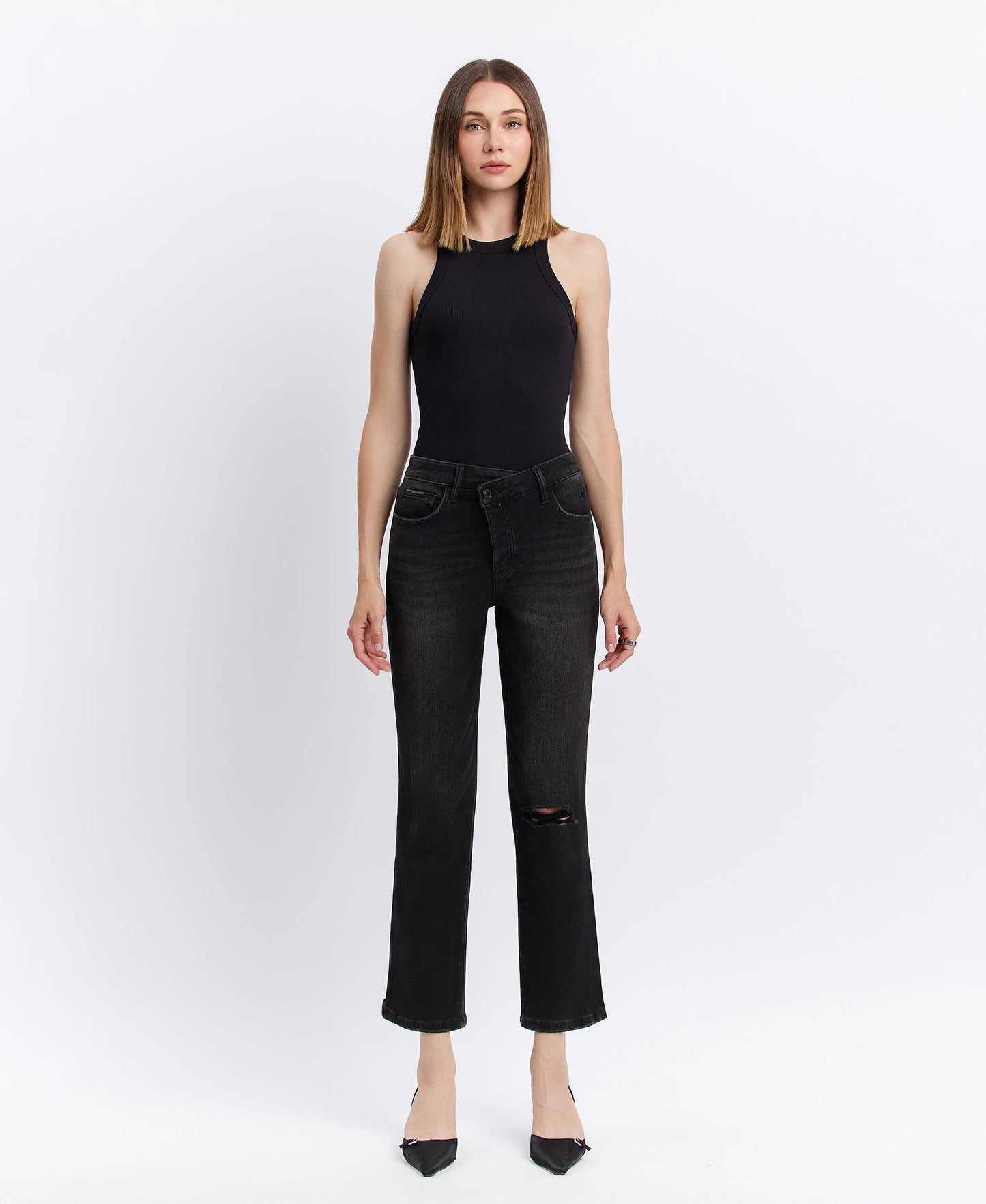 GINA HIGH RISE DISTRESSED STRAIGHT JEANS