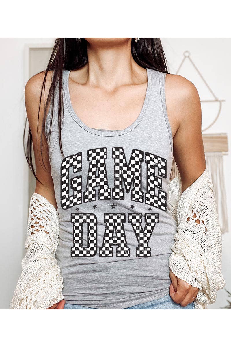 Checkered Game Day Graphic Racerback Tank Top