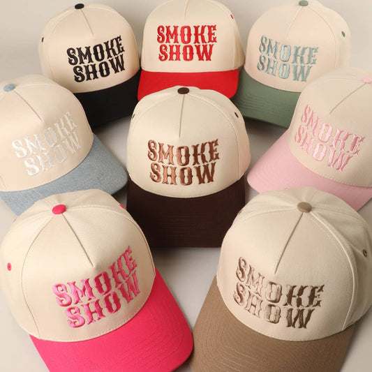 SMOKE SHOW Typographic Embroidery Baseball Cap