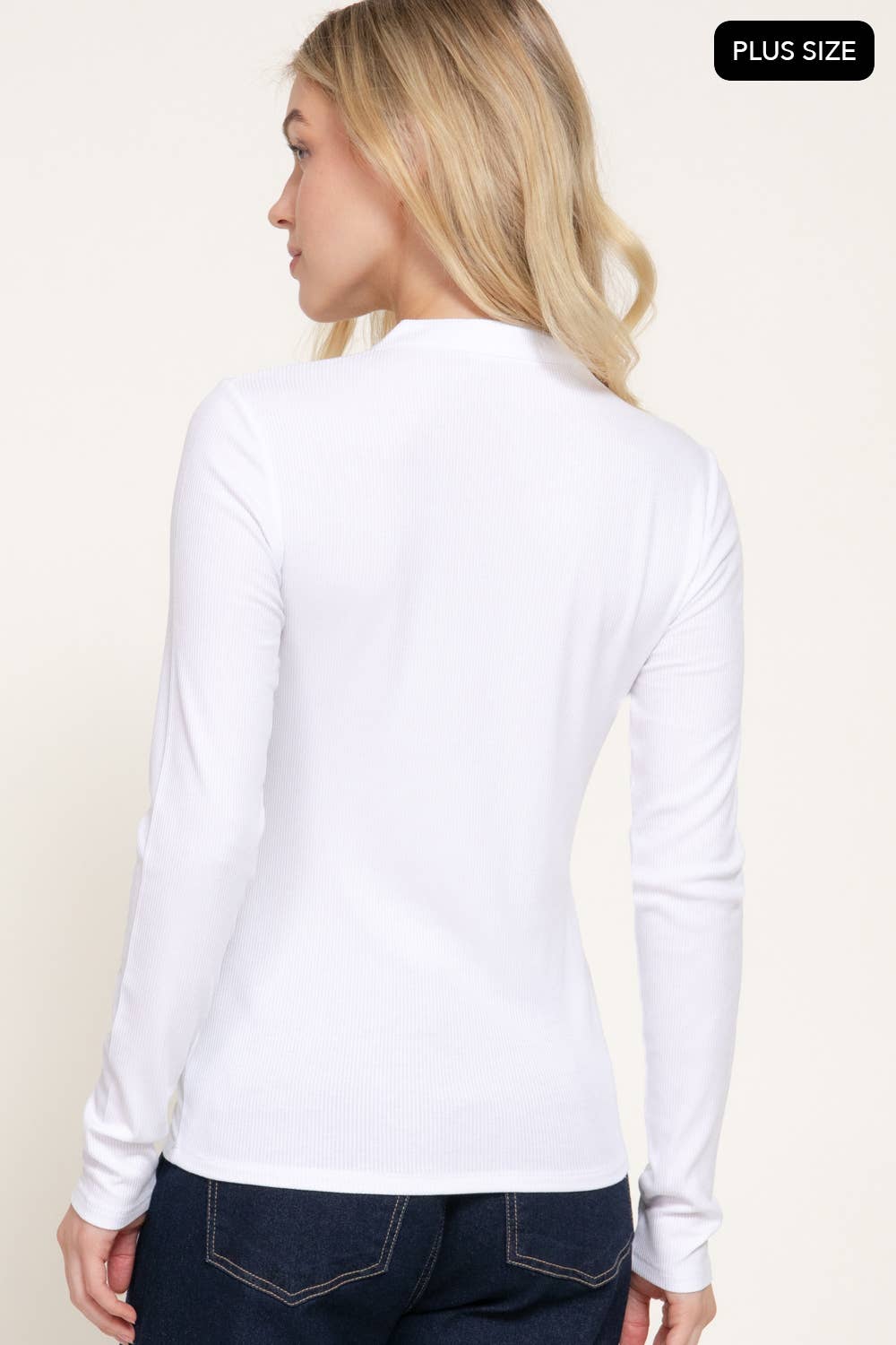 [PLUS SIZE] Long Sleeve Henley Neck Ribbed Top