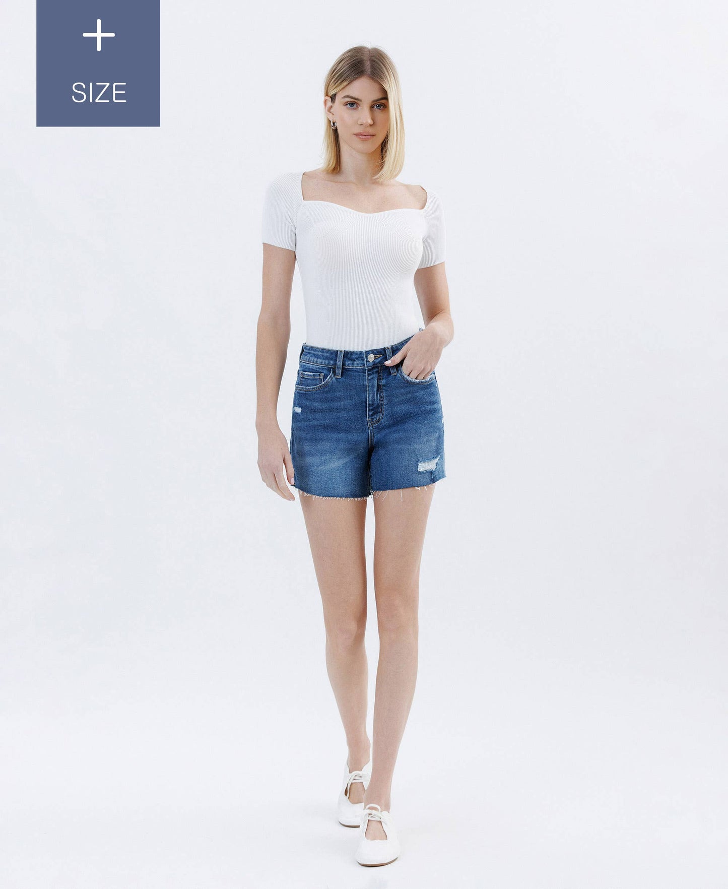 PLUS SIZE HIGH RISE RAW HEM DENIM SHORTS LV1638-P