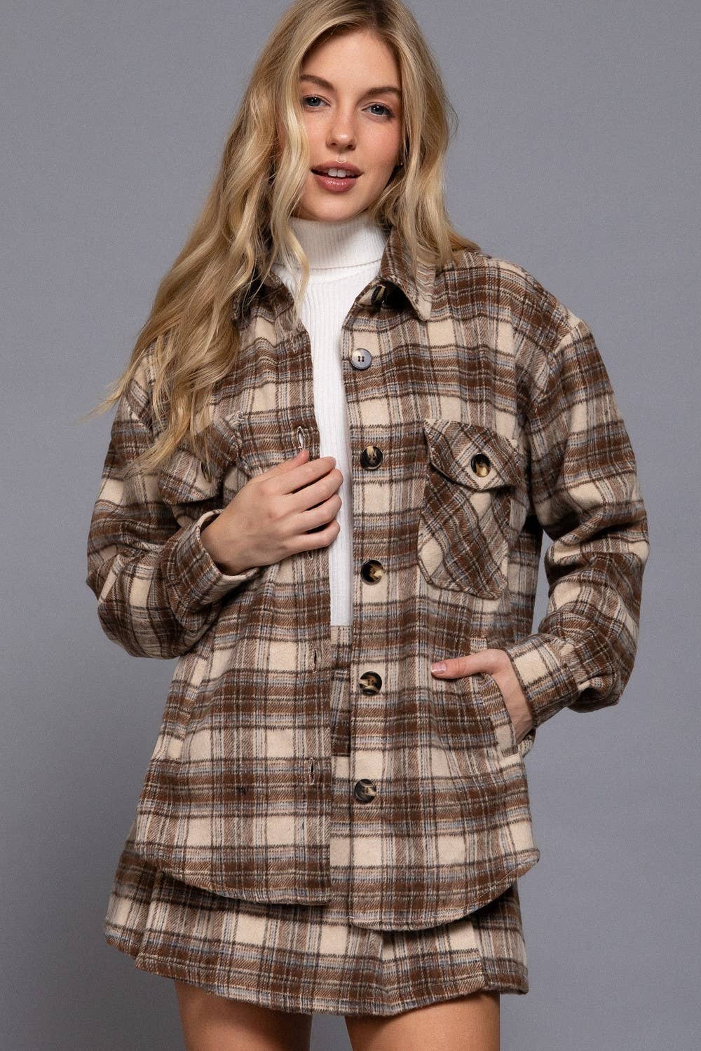 Brandy Wool Blend Plaid Shacket