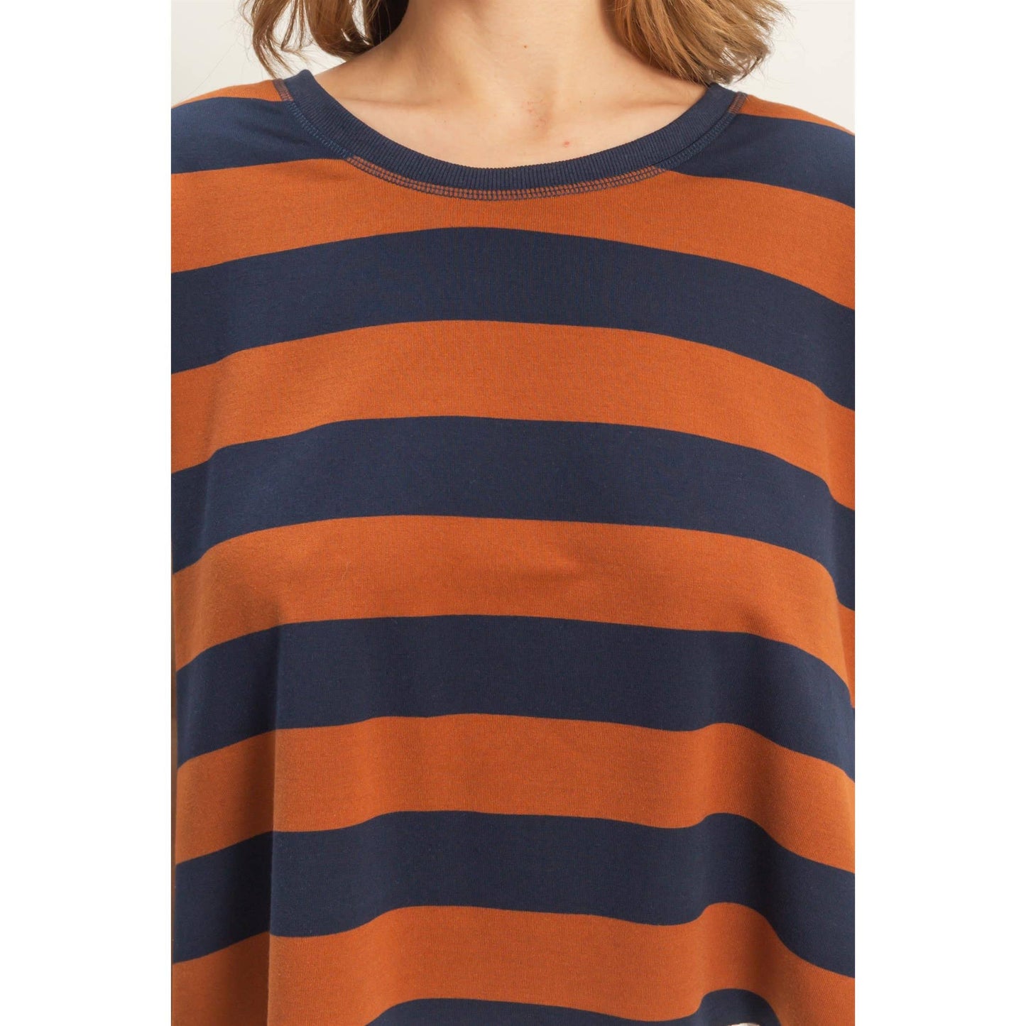 Striped open backCrew Neck Top