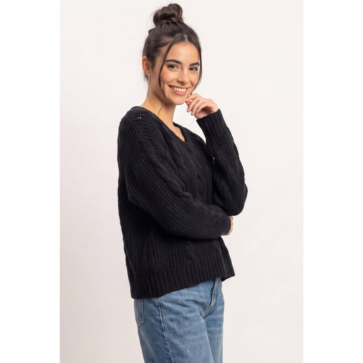 Cable Knit V-Neck Sweater