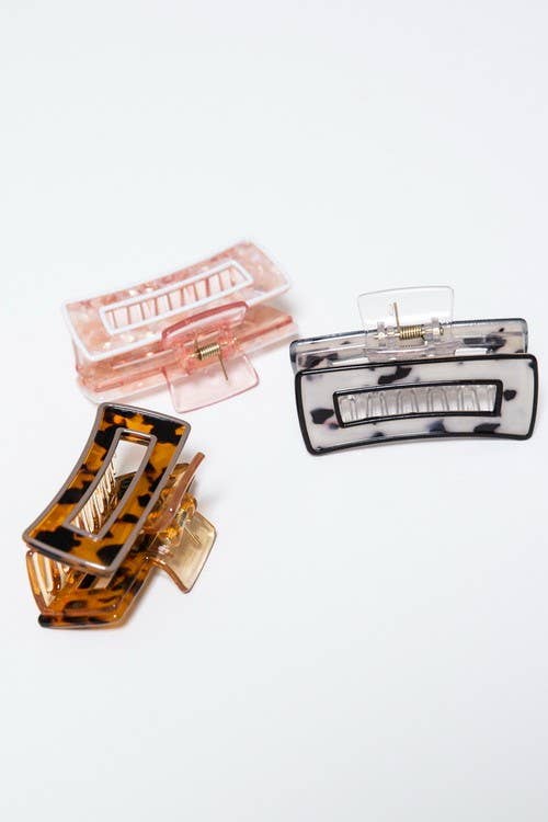 Hollow Rectangular Tortoise Acetate Hair Claw Clip | 40H395