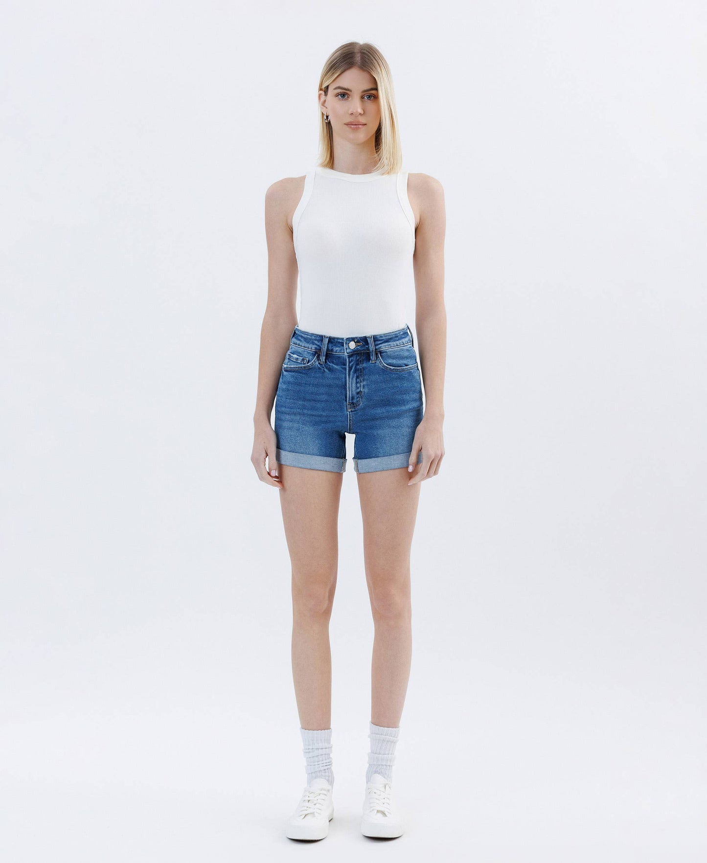 HIGH RISE DOUBLE CUFFED DENIM SHORTS LV1833