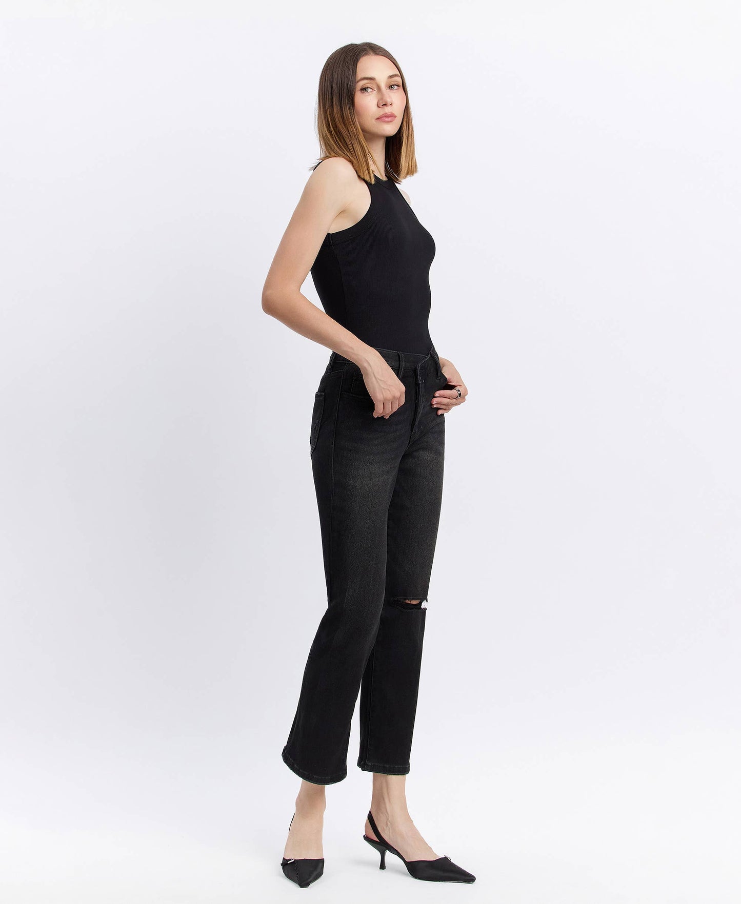 GINA HIGH RISE DISTRESSED STRAIGHT JEANS