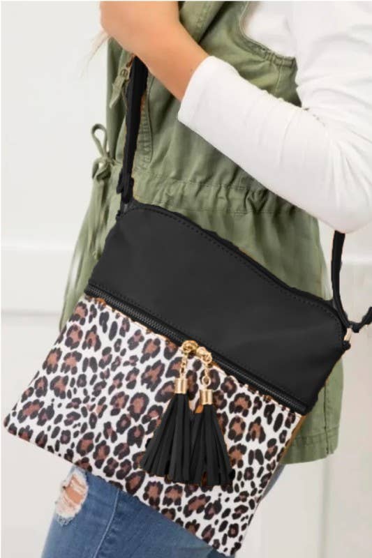Leopard Tassel Crossbody Bag