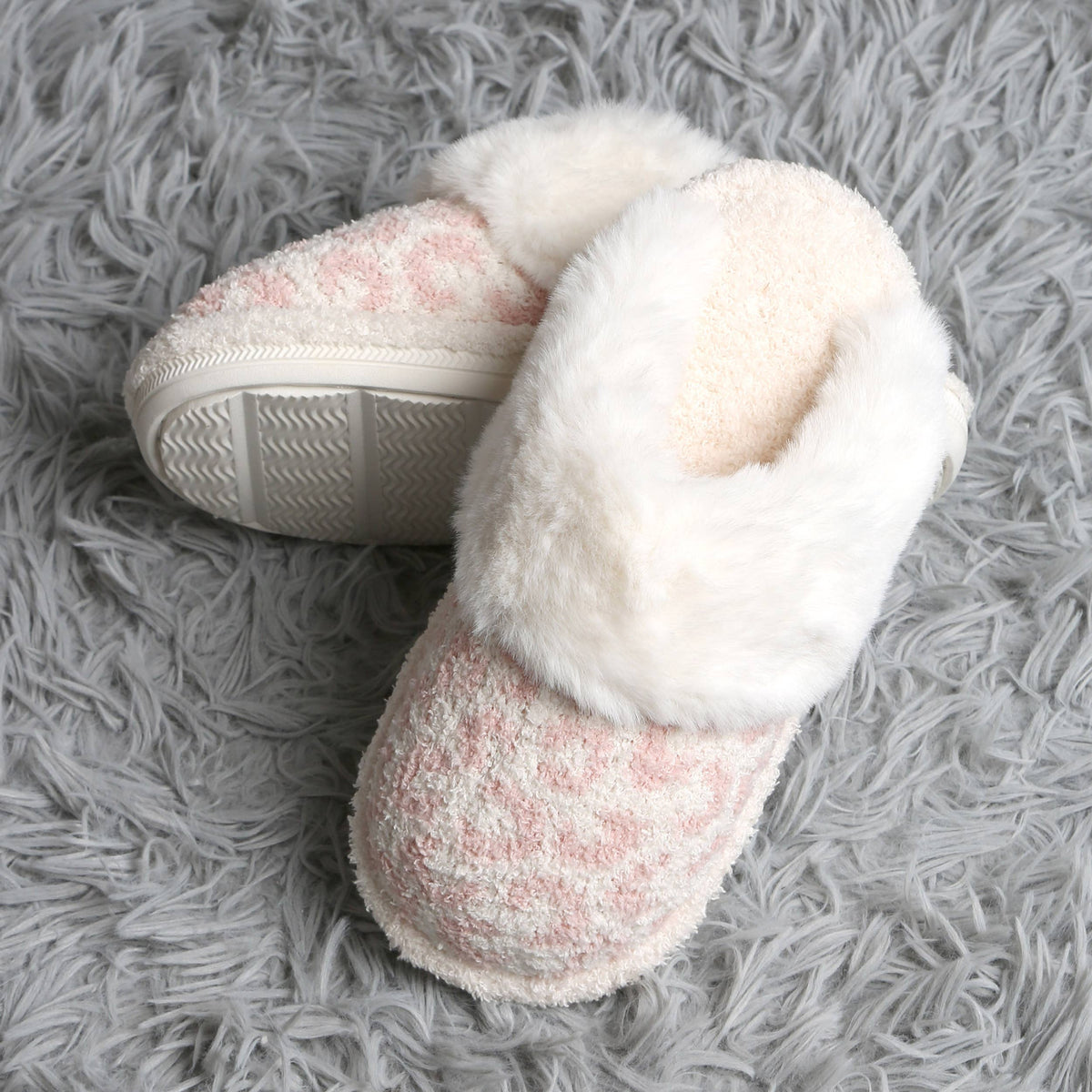 Leopard Faux Fur Cuff Mule Winter Slippers