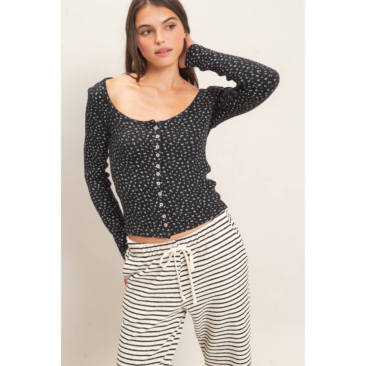 Floral button top