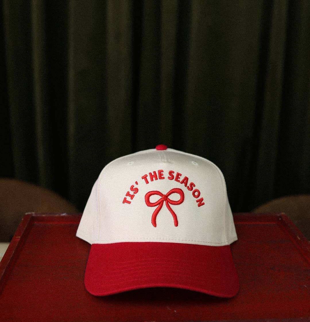 Tis The Season 3D puff embroidered bow hat