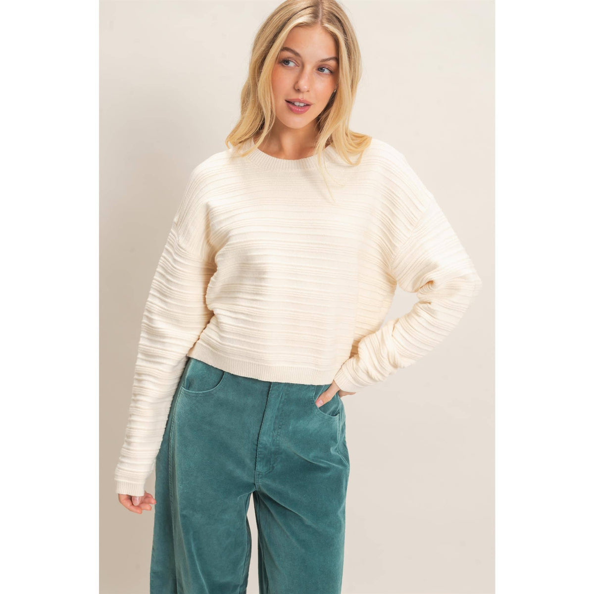 Textured Crew Neck Sweater