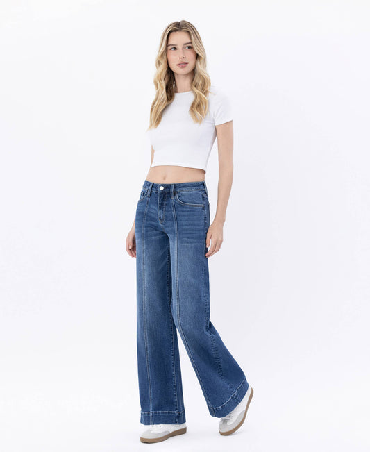 HIGH RISE TROUSER HEM WIDE LEG JEANS