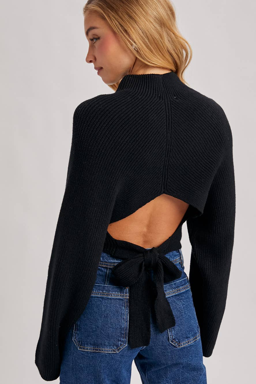 OPEN BACK TIE SWEATER