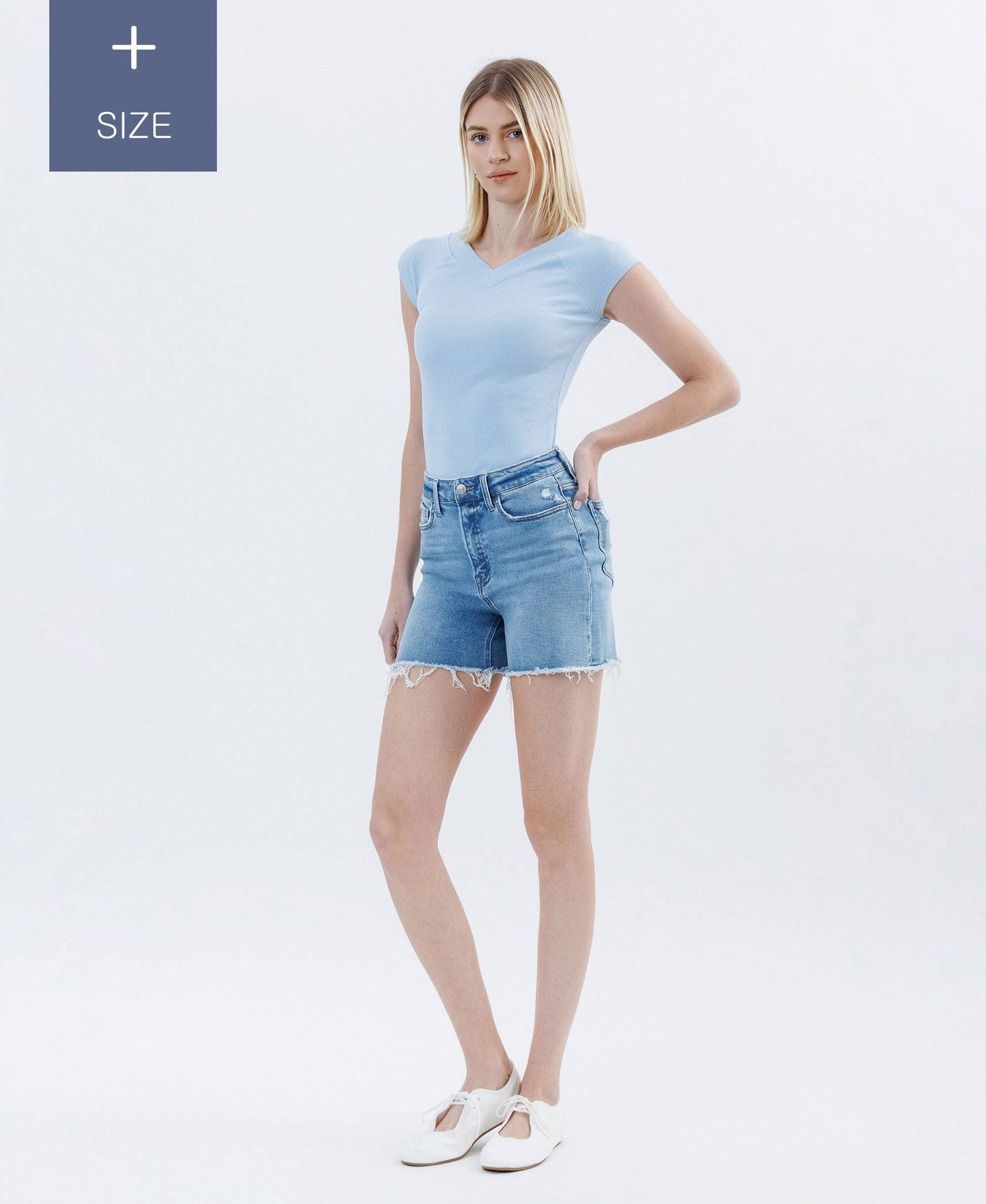 PLUS SIZE HIGH RISE RAW HEM BOYFRIEND SHORTS LV1641-P