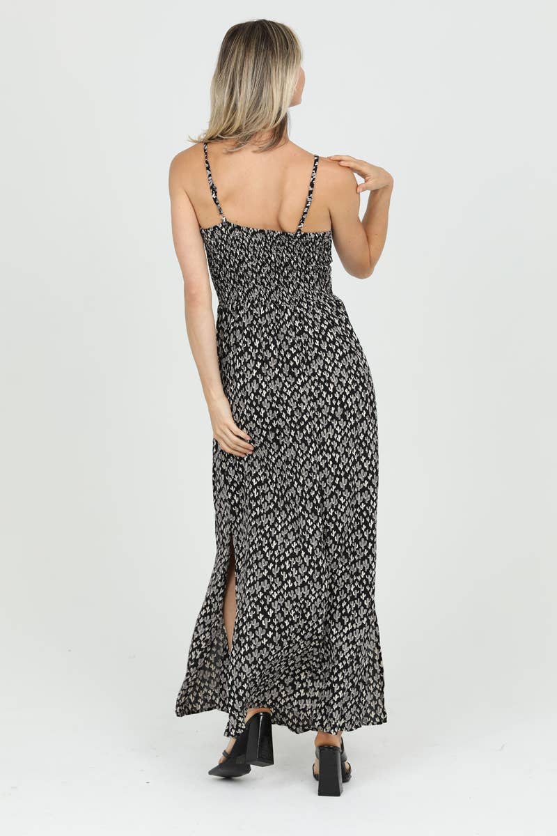 F4B48-W980 V NECK TWIST FRONT MAXI DRESS WITH CUTOUT