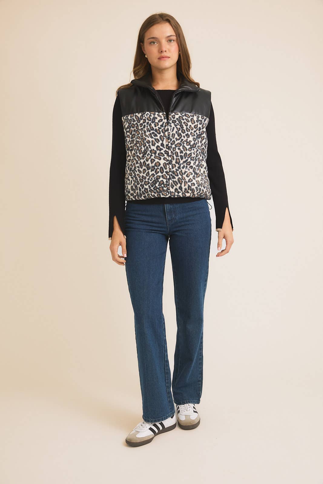 Leopard pleather vest