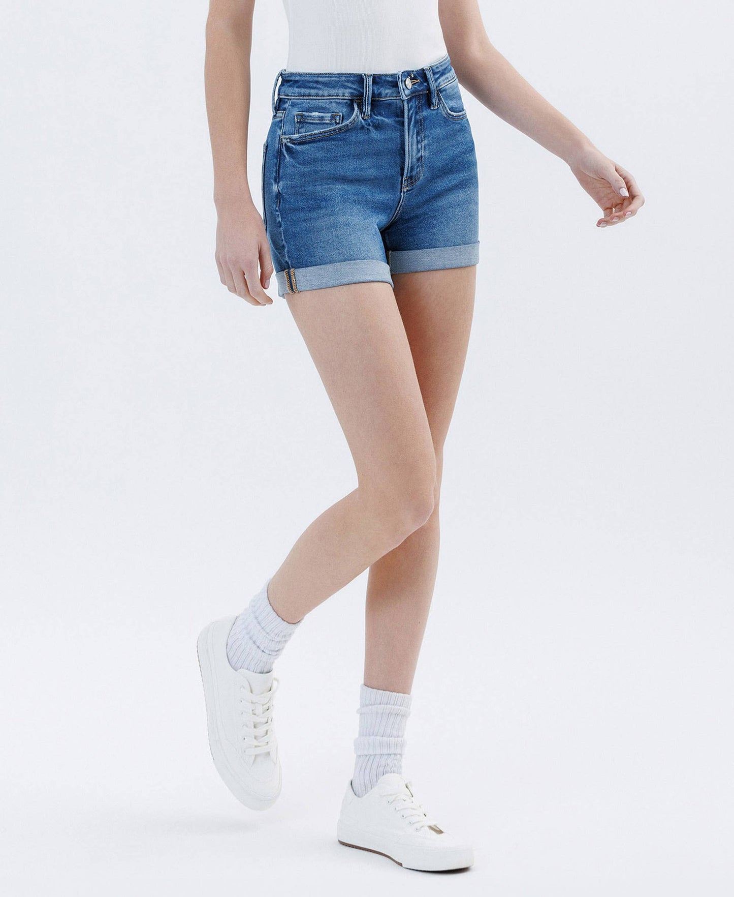 HIGH RISE DOUBLE CUFFED DENIM SHORTS LV1833