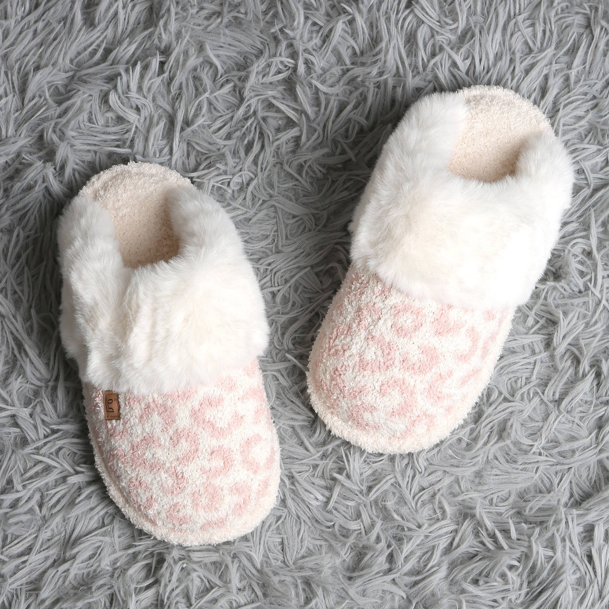 Leopard Faux Fur Cuff Mule Winter Slippers
