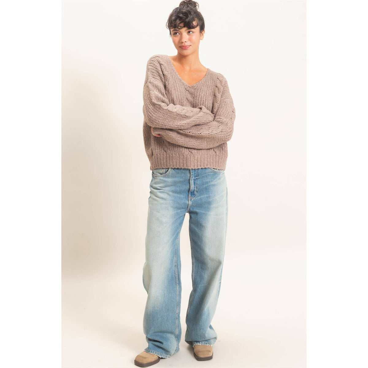 Cable Knit V-Neck Sweater