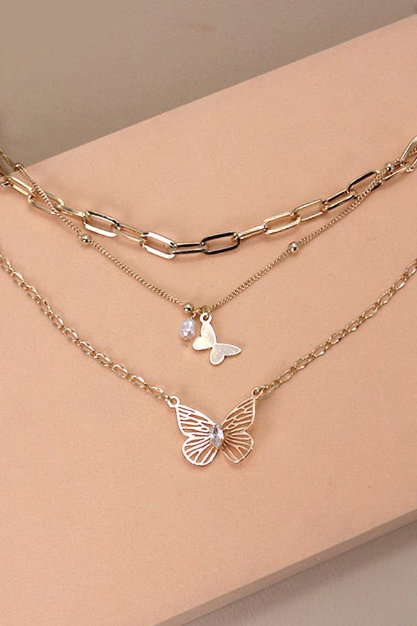 MULTI LAYER BUTTERFLY CHARM NECKLACE | 80N615