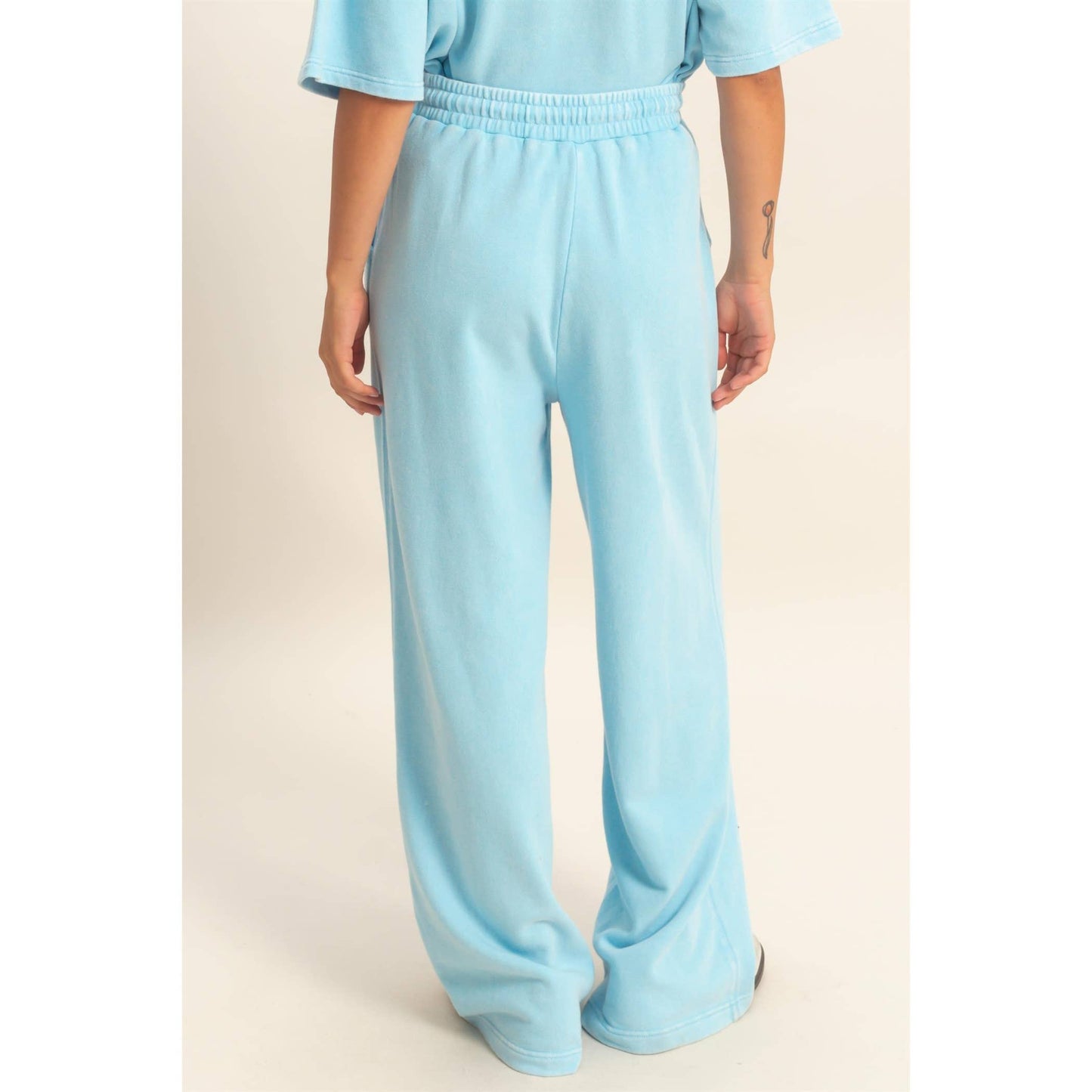 Acid Wash French Terry Wide-Leg Pants