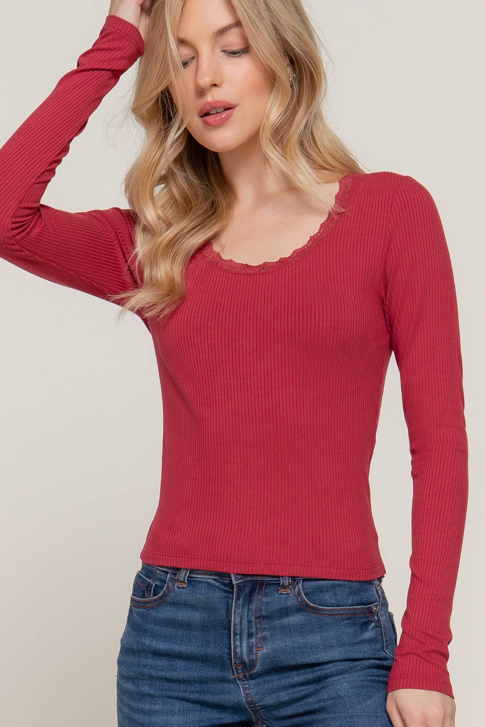 Lace trim long sleeve