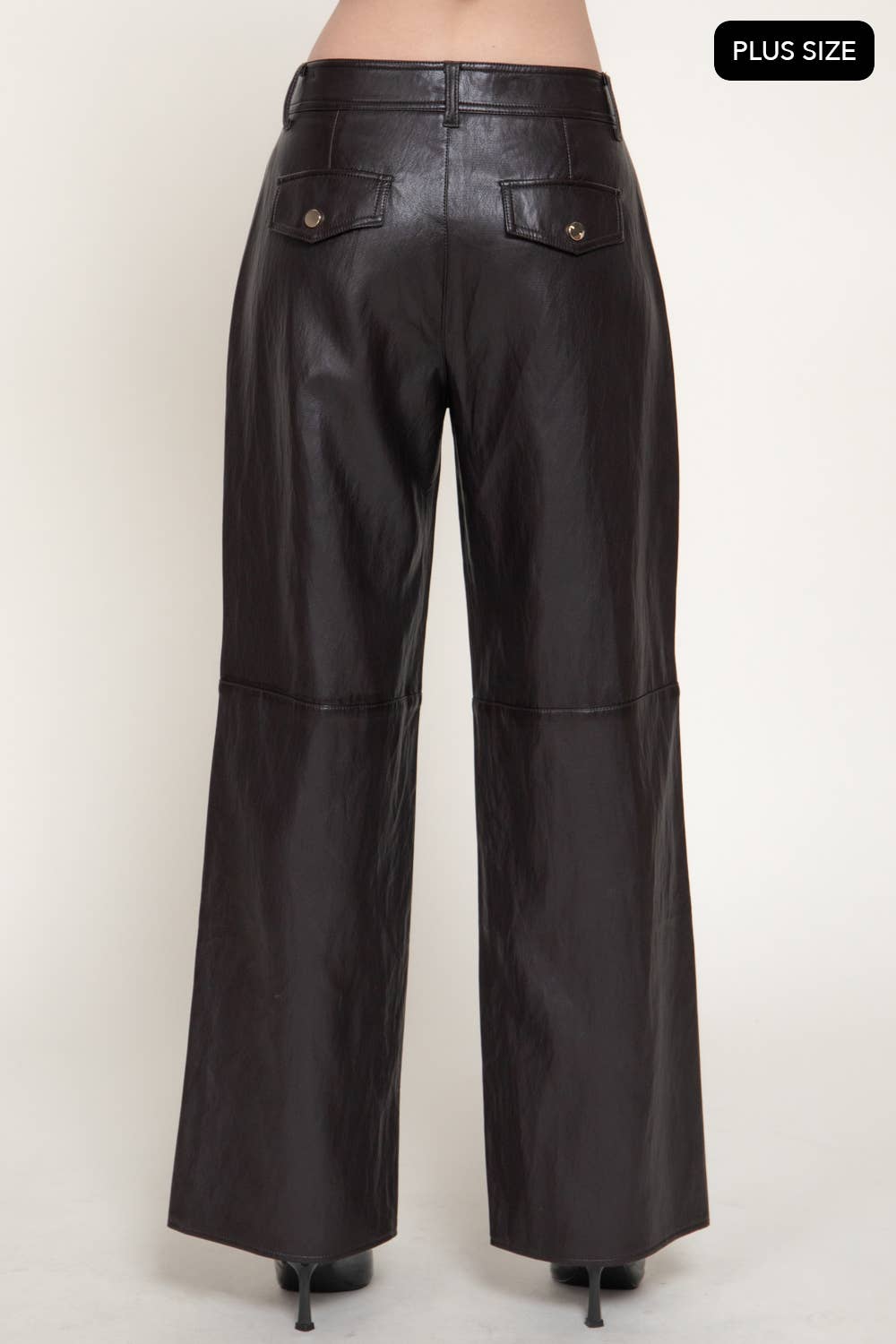 [PLUS SIZE] Straight Leg Texture Faux Leather Long Pants