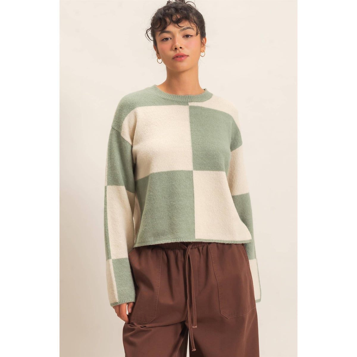 Sage Checkered Sweater