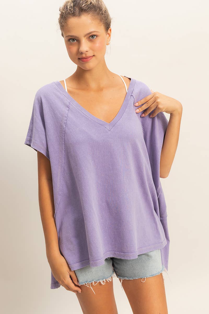 Oversized V-Neck Mineral Washed Top