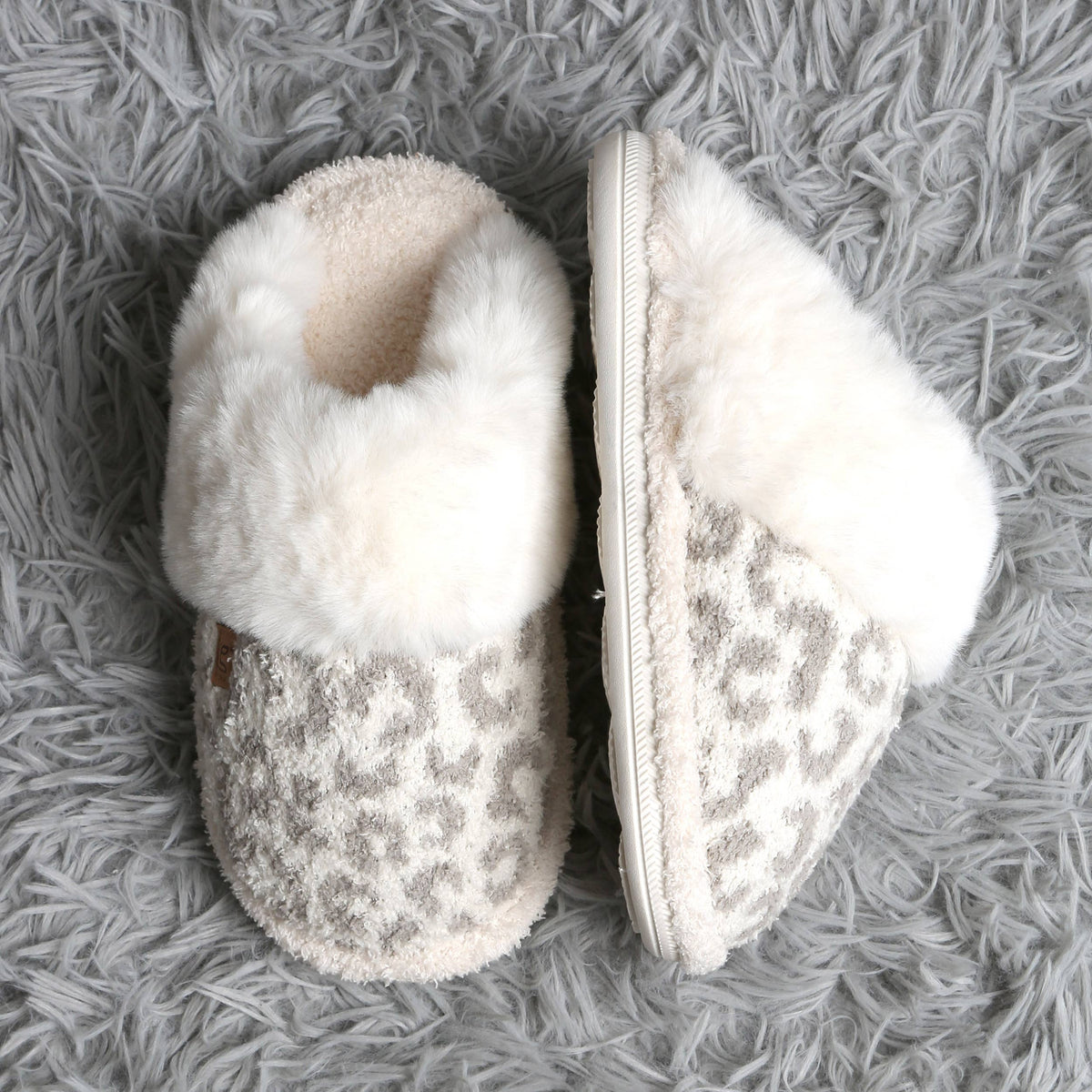 Leopard Faux Fur Cuff Mule Winter Slippers