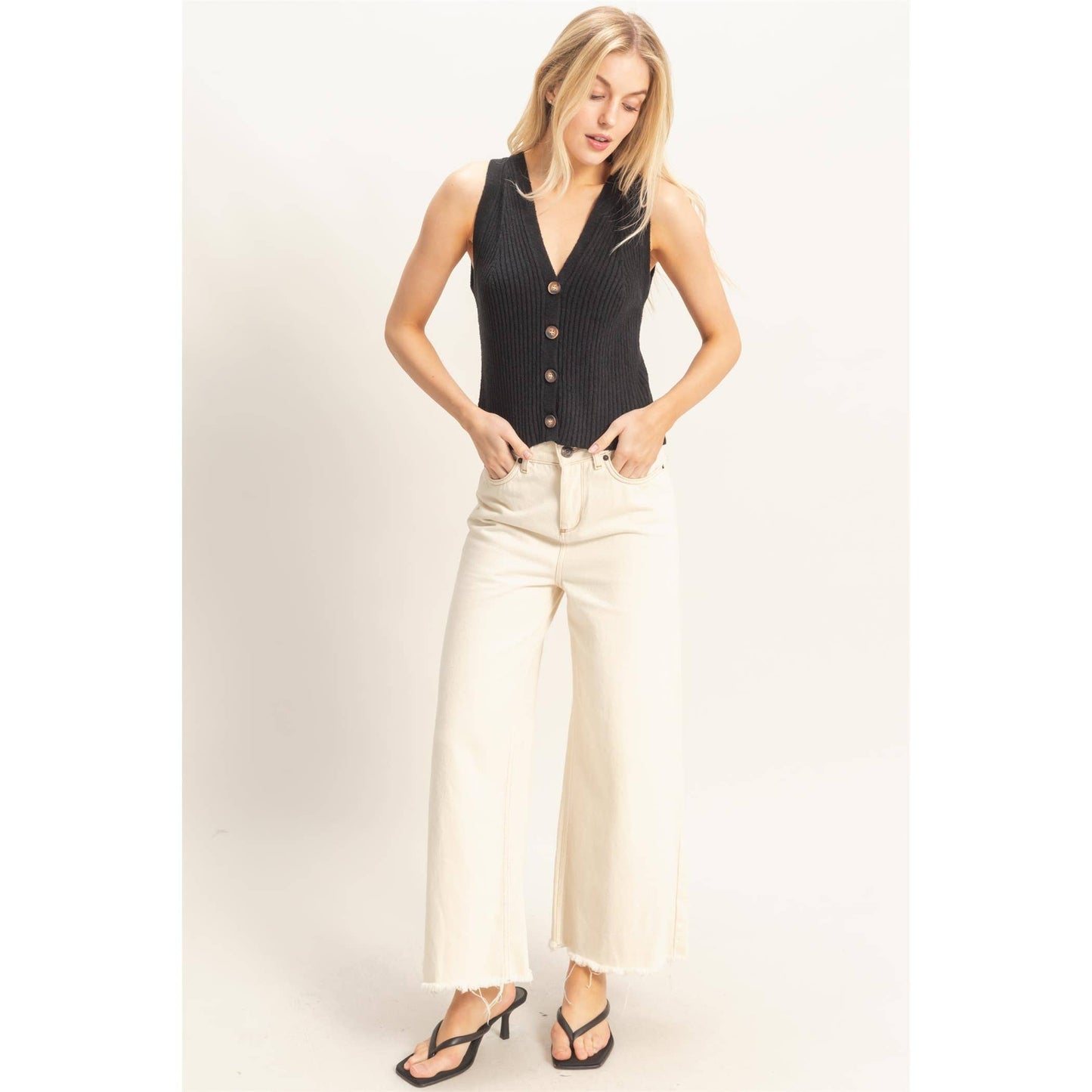 Ribbed Buttoned Tank