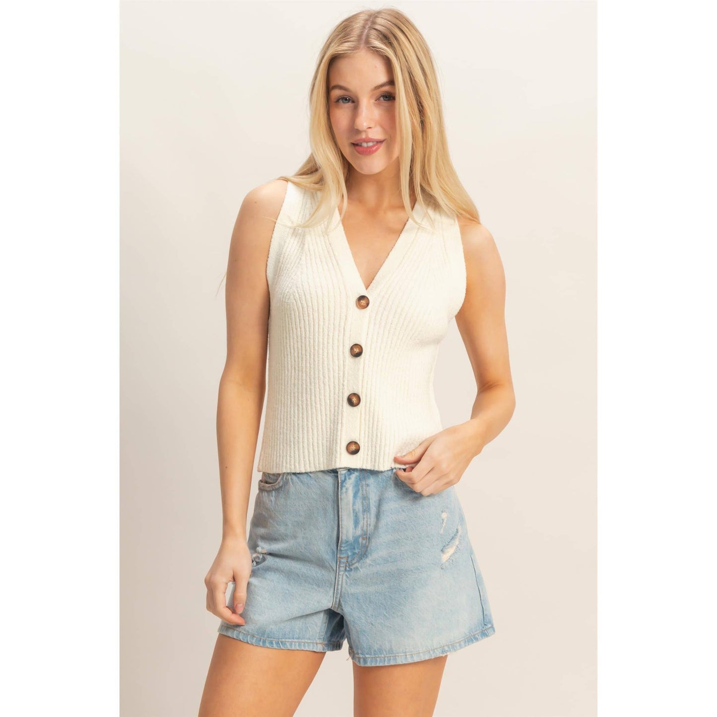 Ribbed Buttoned Tank