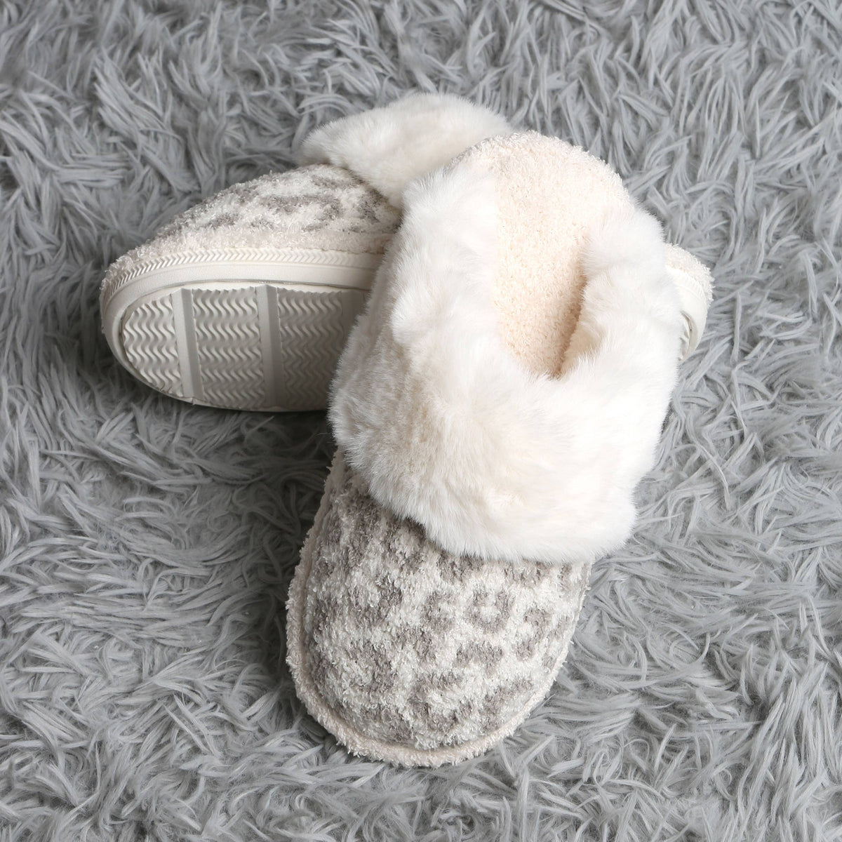 Leopard Faux Fur Cuff Mule Winter Slippers