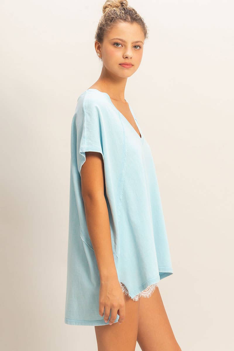 Oversized V-Neck Mineral Washed Top