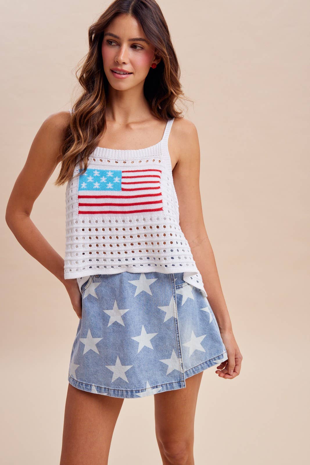 4th Of July American Flag Pointelle Knit Cami Top