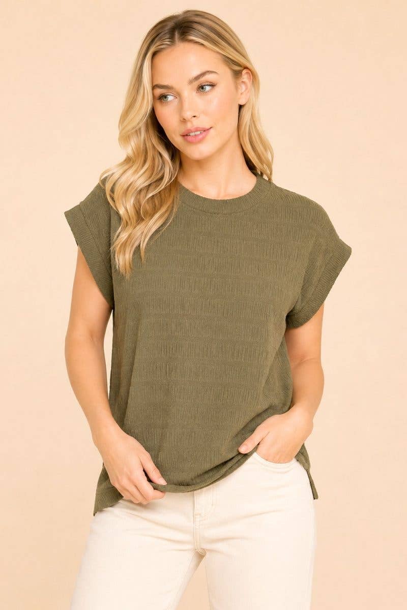 Smocked Fabric Cap Sleeve Relaxed Top