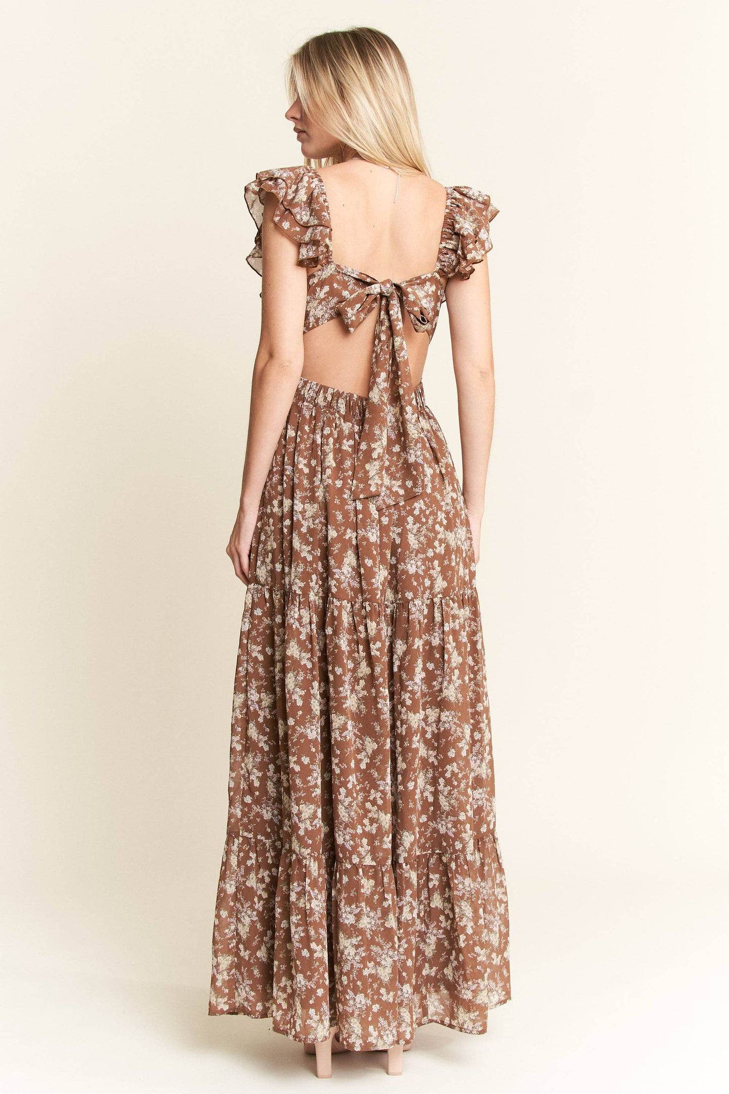 RUFFLE SLEEVE TIERED MAXI DRESS