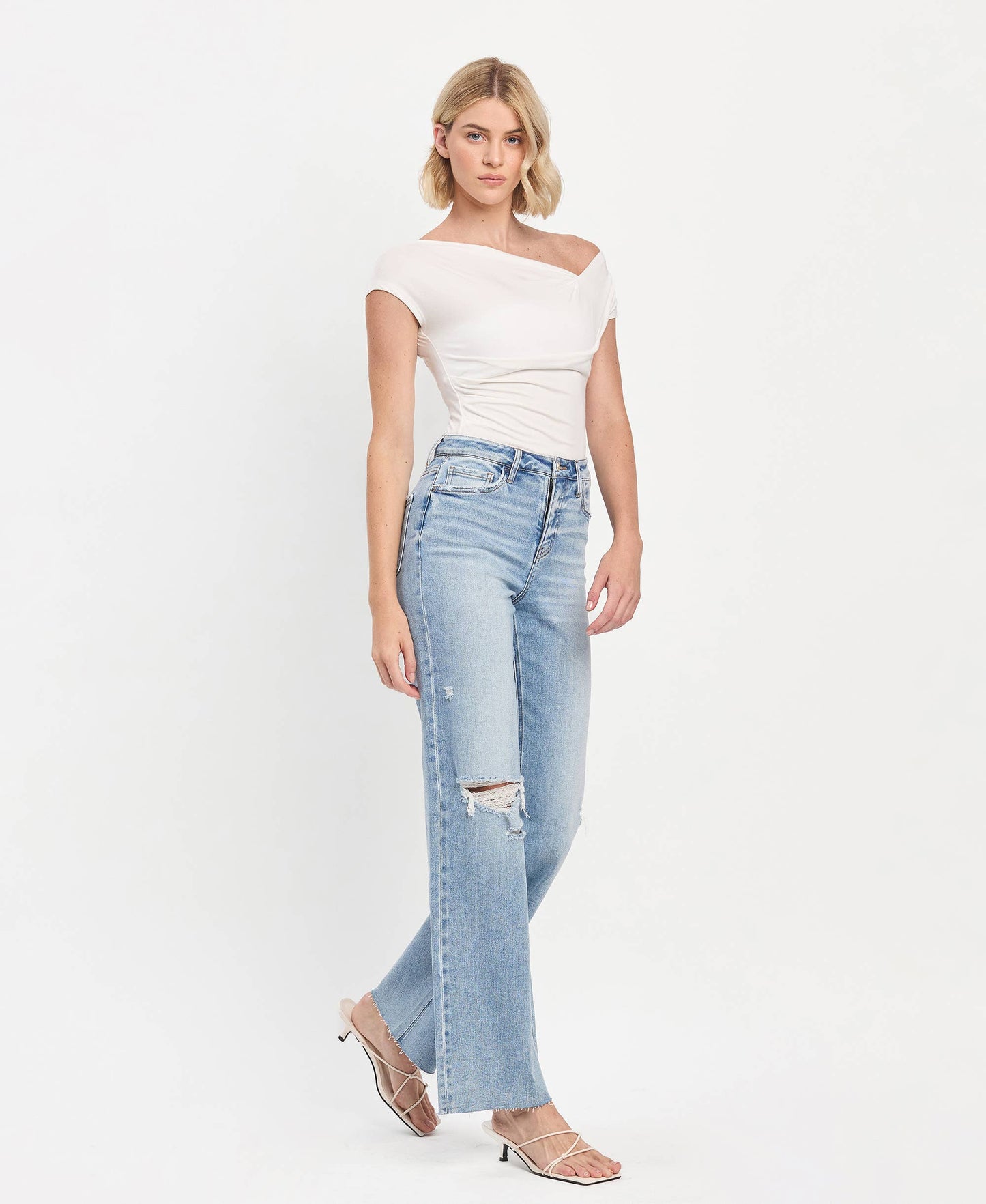 SADIE HIGH RISE RAW HEM WIDE LEG JEANS