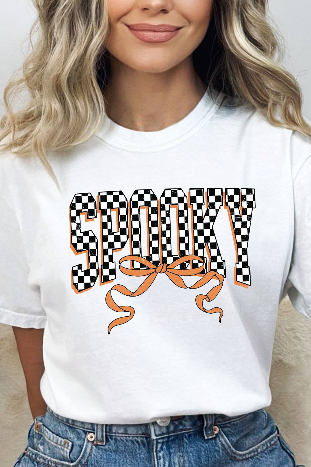 (PRE-ORDER) Spooky Checkered Bow Comfort Colors Tee