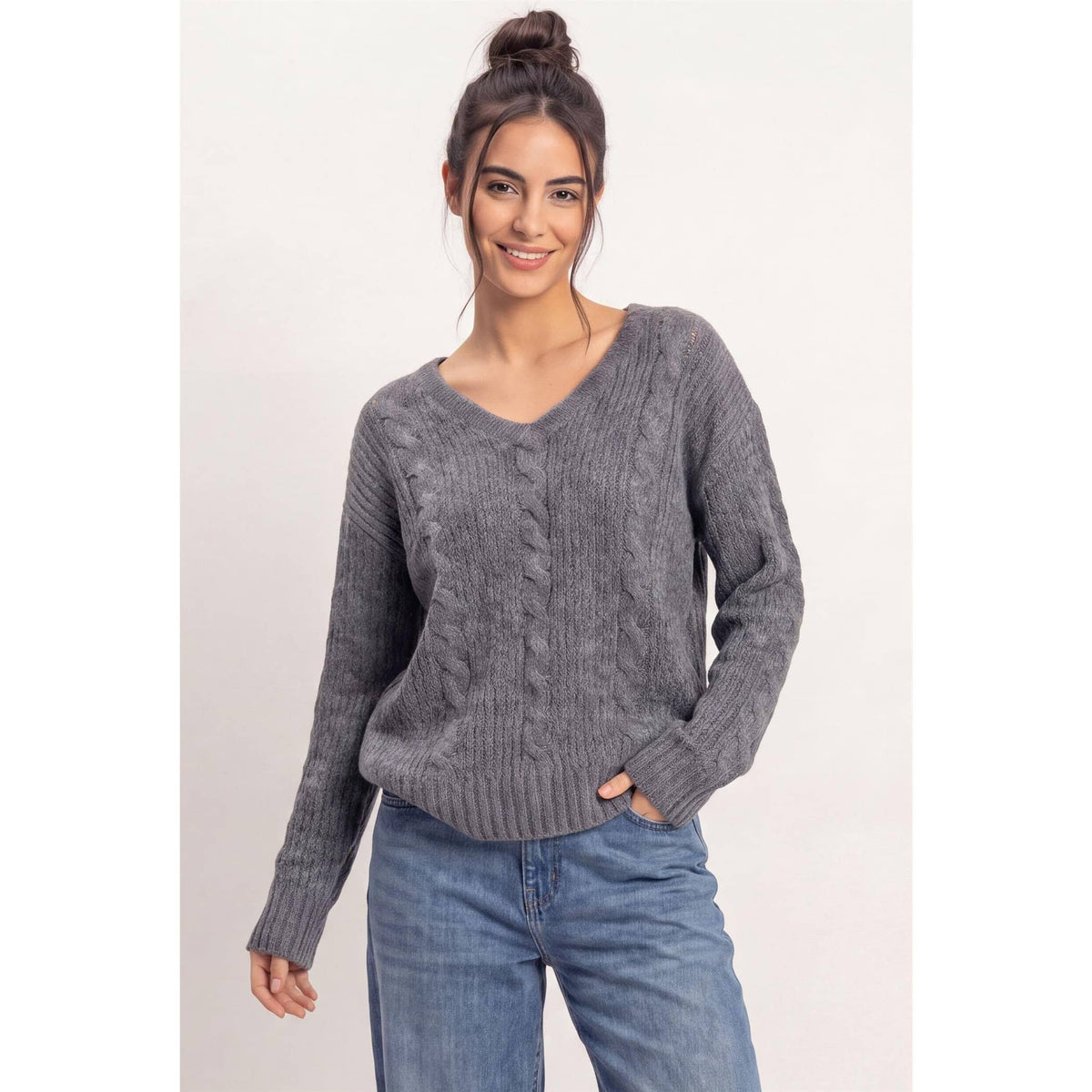 Cable Knit V-Neck Sweater