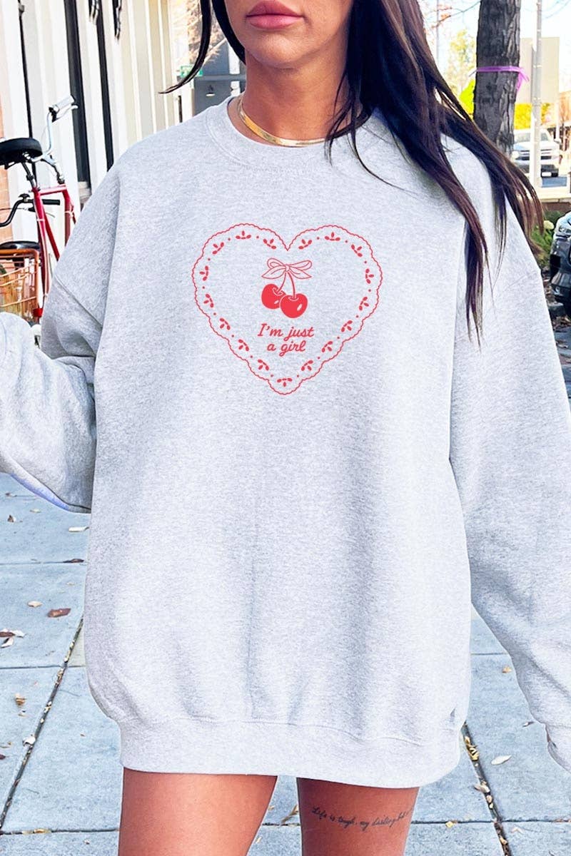 I’m Just a Girl Cherry Heart Graphic Sweatshirt