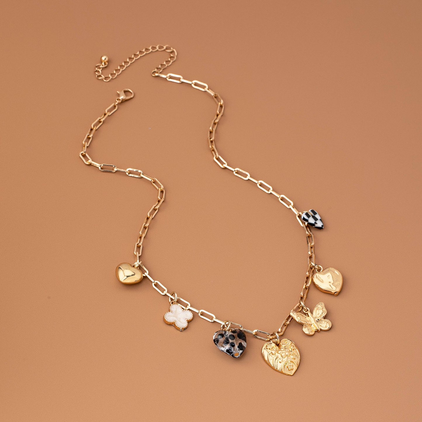 CHARM NECKLACE-HEARTS CHECKER RHINESTONE | 80N92651