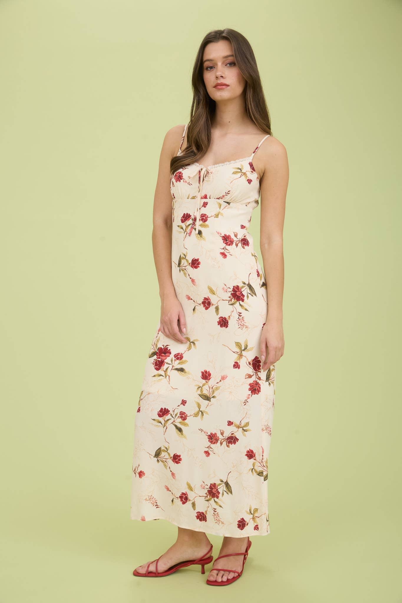 FLORAL LACE TRIM MIDI DRESS