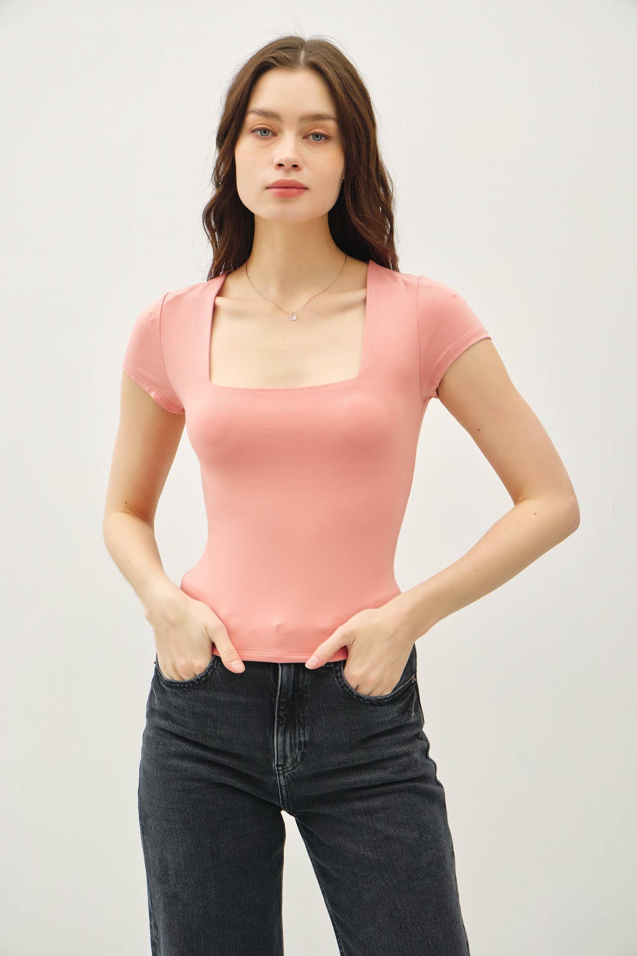 SQUARE NECK KNIT TEE