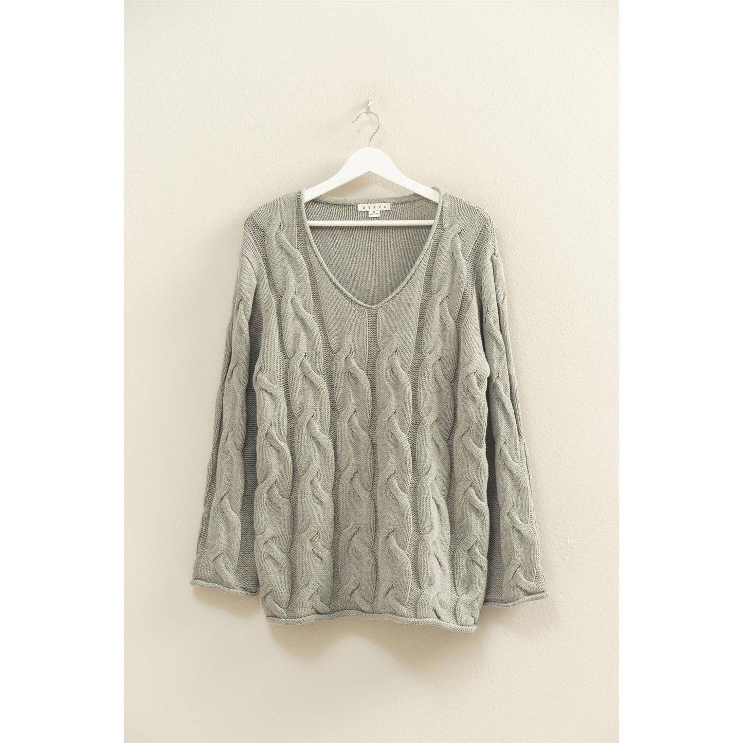 V Neck Cable Pullover Sweater