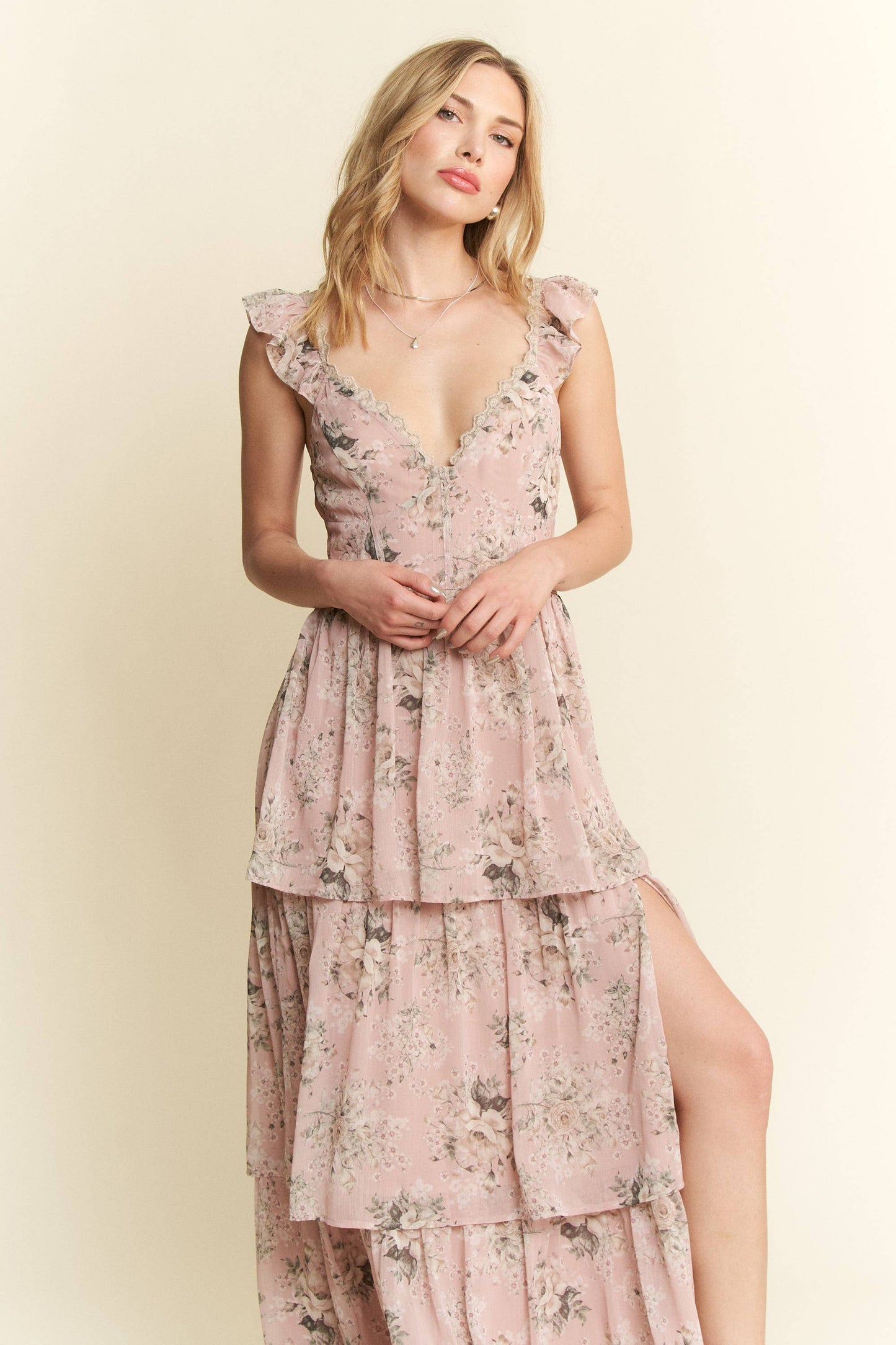 FLORAL MAUVE TIERED DRESS